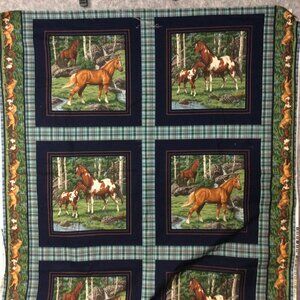 Vintage Cranston Pair of Horses Cotton Fabric Panels  15.75" 2 YDS Pillow Quilt